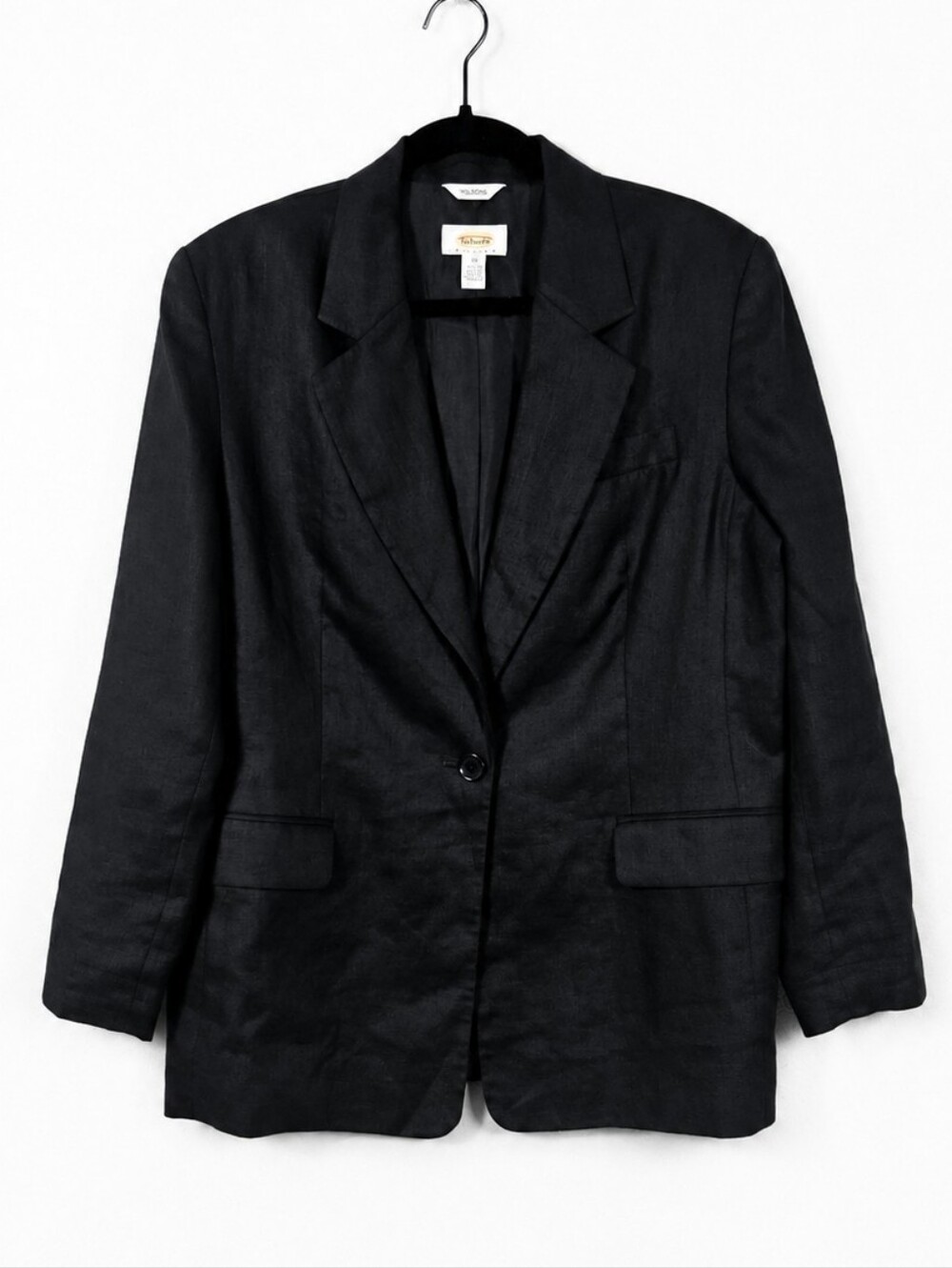 Talbots Irish Linen Black Blazer Jacket Petite 14 Single Button Career Classic
